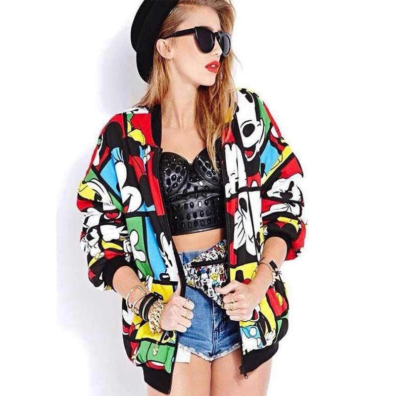 Disney  Best seller European station 2019 Woman Coat autumn new color matching Mickey long-sleeved coat cartoon jacket female