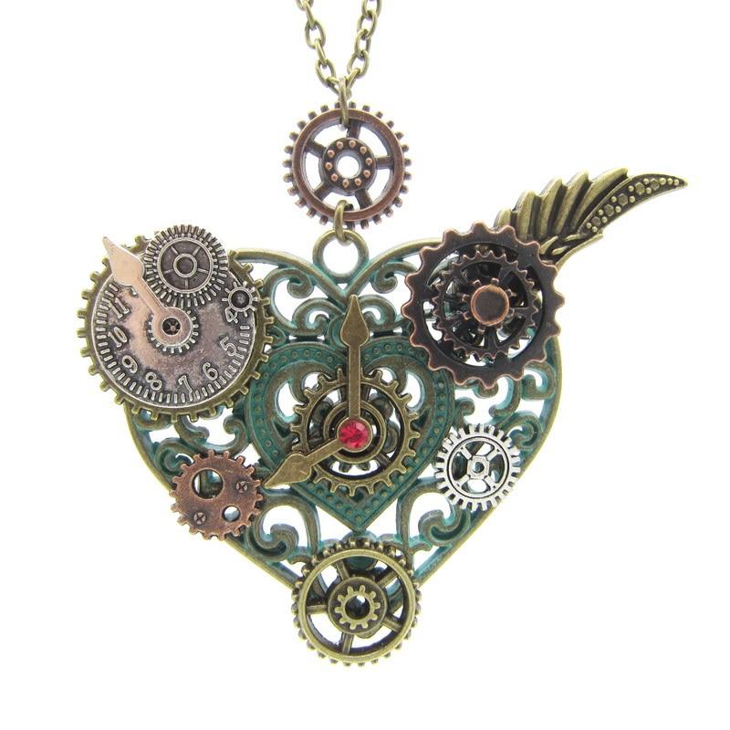 Best Seller Nice Pattern Heart Pendant with Various Gears DIY Mechanical Steampunk Necklace Vintage Jewelry